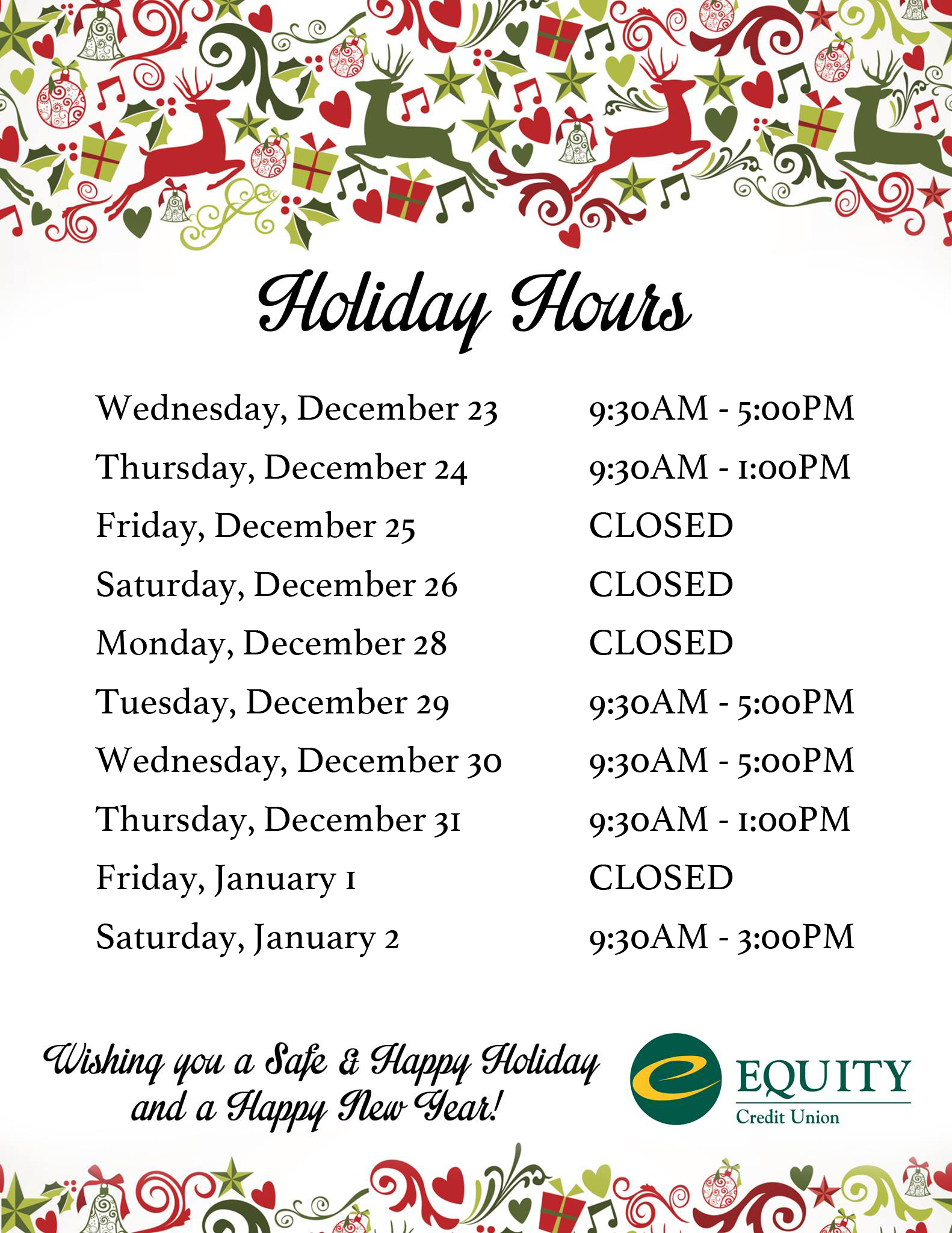 Equity Holiday Hours Equity Credit Union